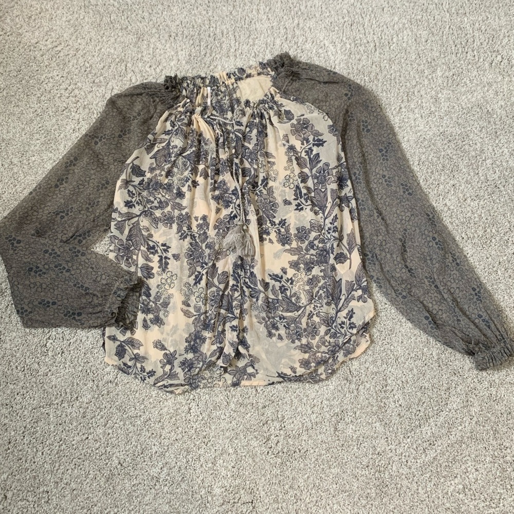 Free People Bohemian Long Sleeve Blouse Top Oversized Sheer
